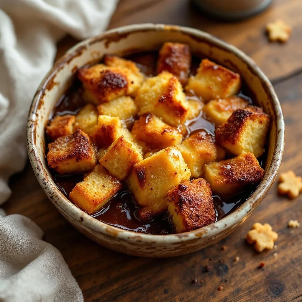 Pouding au pain avec sauce à la mélasse